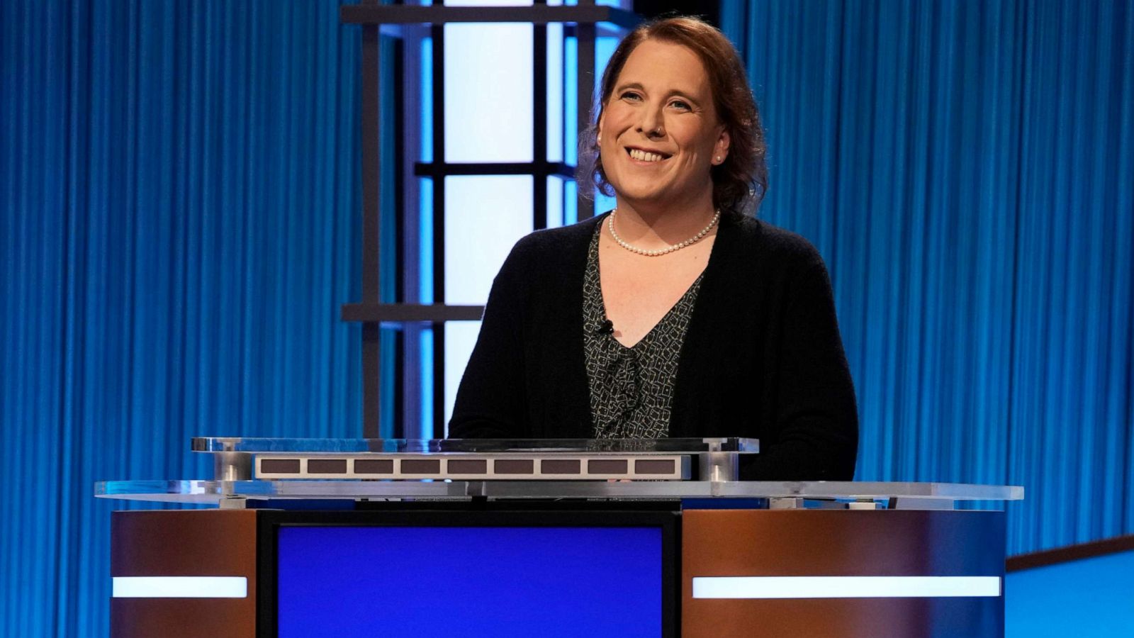 PHOTO: Game show champion Amy Schneider on the set of "Jeopardy!"