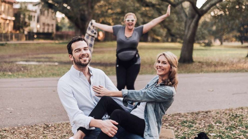 Katherine Salisbury and James Matthews posed in an engagement shoot in New Orleans, where actress Amy Schumer photobombed the couple.