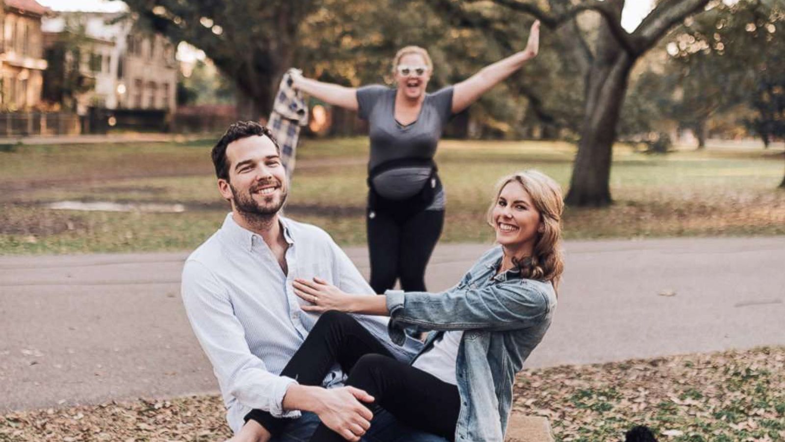 PHOTO: Katherine Salisbury and James Matthews posed in an engagement shoot in New Orleans, where actress Amy Schumer photobombed the couple.