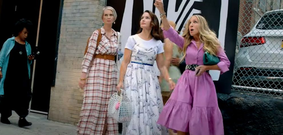 PHOTO: Cynthia Nixon as "Miranda Hobbes," Kristin Davis as "Charlotte York" and Sarah Jessica Parker as "Carrie Bradshaw" are pictured in a premiere teaser for the upcoming series "And Just Like That" airing in December on HBO Max.