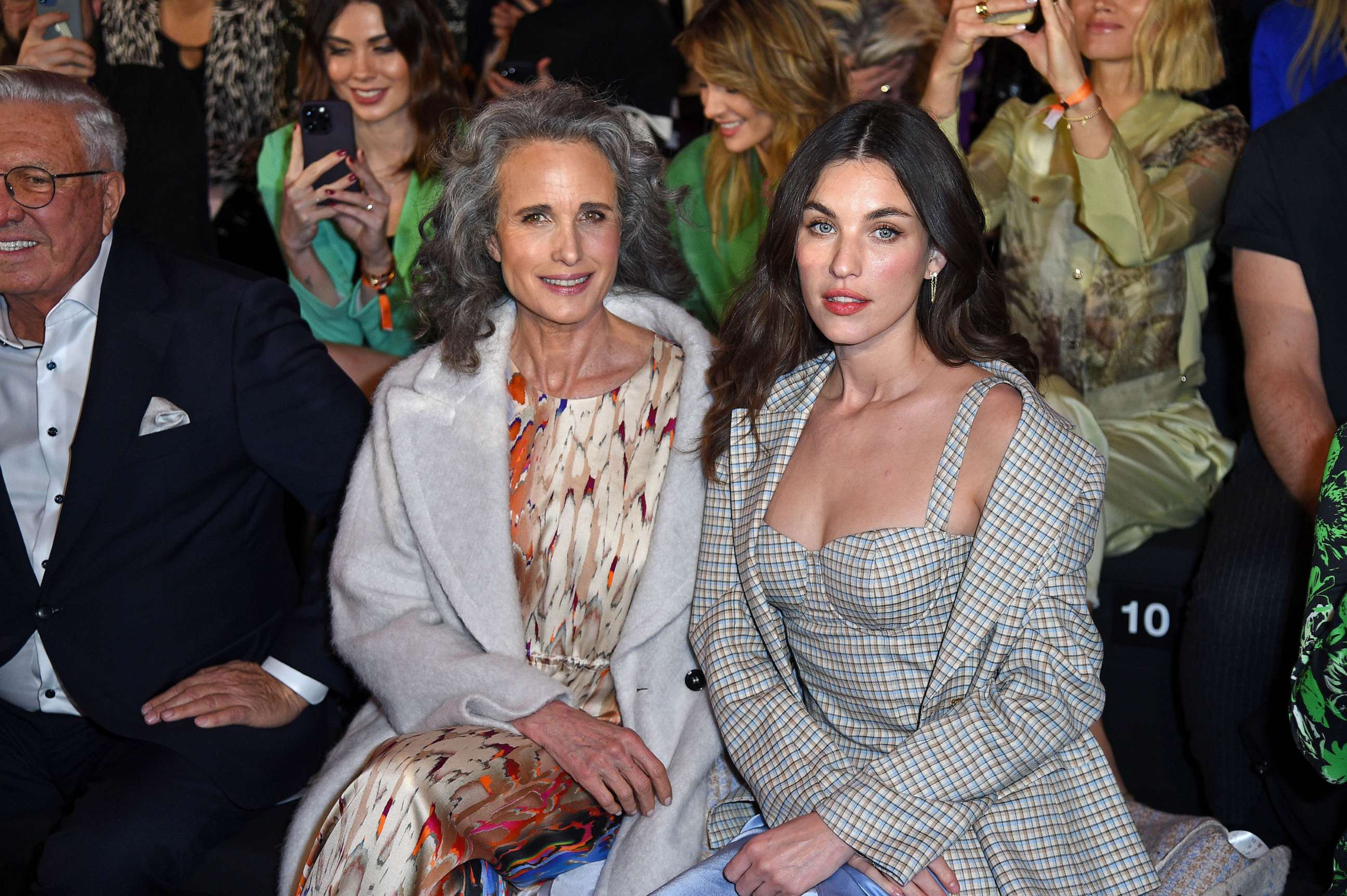 PHOTO: Andie MacDowell and her daughter, singer Rainey Qualley, arrive at the Marc Cain label's show at the offsite fashion show at the former Tempelhof Airport, Berlin, Jan. 19, 2023.