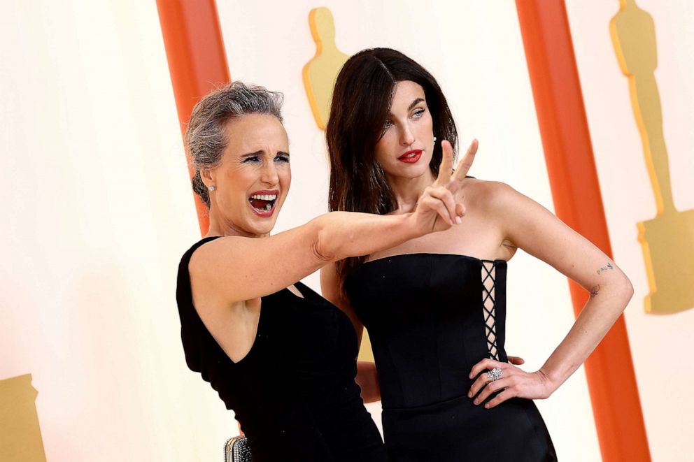 PHOTO: Andie MacDowell and Rainey Qualley attend the 95th Annual Academy Awards, March 12, 2023, in Hollywood, Calif.
