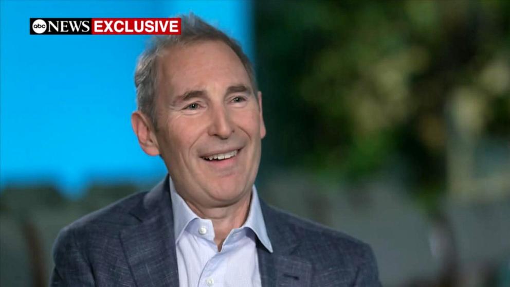 PHOTO: Amazon CEO Andy Jassy speaks with Michael Strahan in an interview that aired on "Good Morning America" on Feb. 27, 2025.