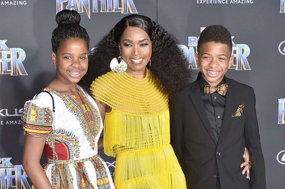 PHOTO: Angela Bassett, Bronwyn Vance and Slater Vance attend the premiere of Marvel Studio's "Black Panther," on Jan. 29, 2018, in Hollywood, Calif.