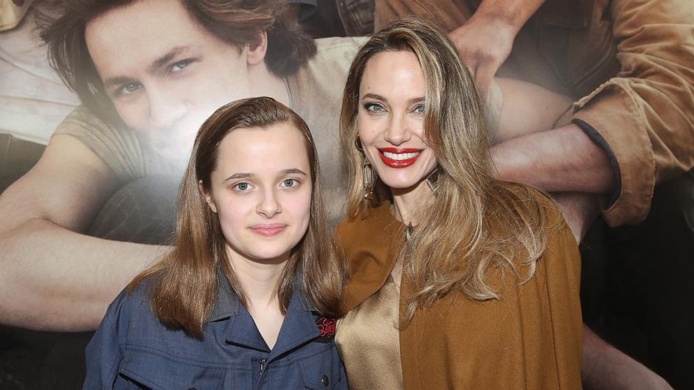 PHOTO: In this April 11, 2024, file photo, Vivienne Jolie-Pitt and Angelina Jolie attend the opening night of "The Outsiders" at The Bernard B. Jacobs Theatre in New York.