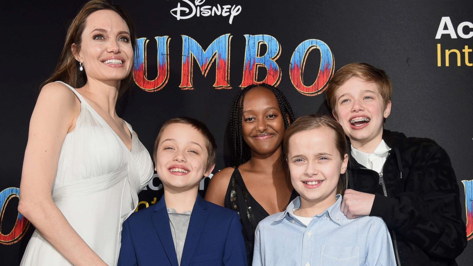 PHOTO: Angelina Jolie, Knox Leon Jolie-Pitt, Zahara Marley Jolie-Pitt, Vivienne Marcheline Jolie-Pitt, and Shiloh Nouvel Jolie-Pitt attend the premiere of Disney's "Dumbo" at El Capitan Theatre, March 11, 2019, in Los Angeles.