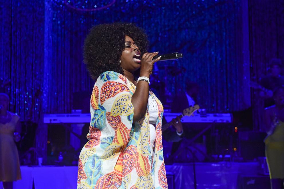 PHOTO: Singer Angie Stone performs on stage at a Tribute Concert to celebrate the life of songstress Aretha Franklin at Chene Park, on Aug. 30, 2018, in Detroit.