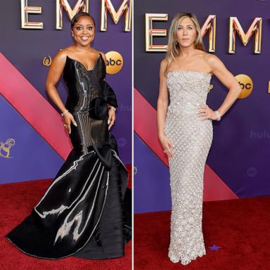 PHOTO: Quinta Brunson, left, Jennifer Aniston, center, and Meryl Streep attend the 76th Primetime Emmy Awards, Sept. 15, 2024, in Los Angeles.