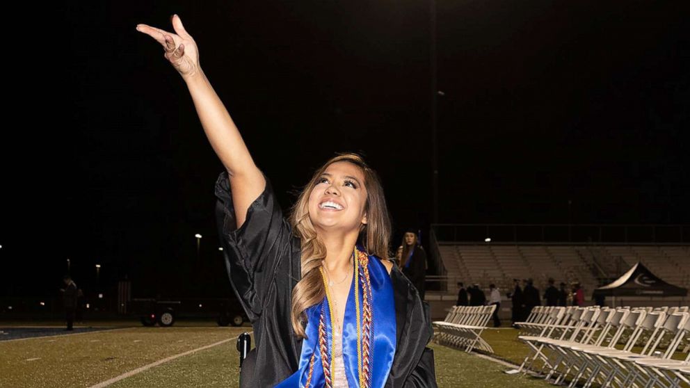 PHOTO: Anna Sarol walked for the first time in years across her graduation stage to receive her diploma. 