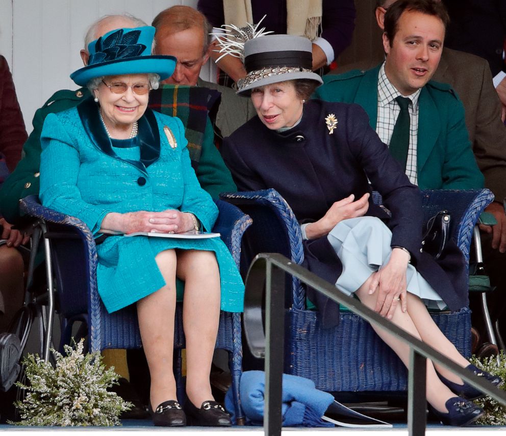 PHOTO: Queen Elizabeth II and Princess Anne attend the 2018 Braemar Highland Gathering at The Princess Royal and Duke of Fife Memorial Park, Sept. 1, 2018, in Braemar, Scotland. 