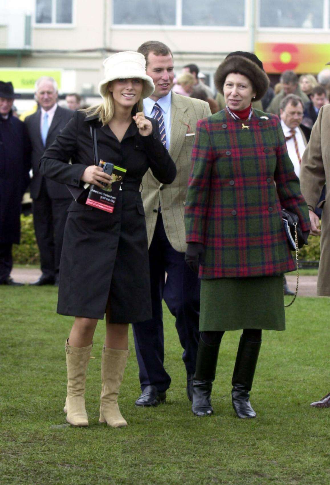 PHOTO: Princess Anne (right) with her children Zara and Peter Phillips at Cheltenham Race Course, on the third and final day of the Cheltenham Festival meeting, in Cheltenham, England, March 18, 2004. 