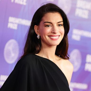 PHOTO: In this April 18, 2026, file photo, Anne Hathaway attends the 12th Breakthrough Prize Ceremony at Barker Hangar in Santa Monica, Calif.