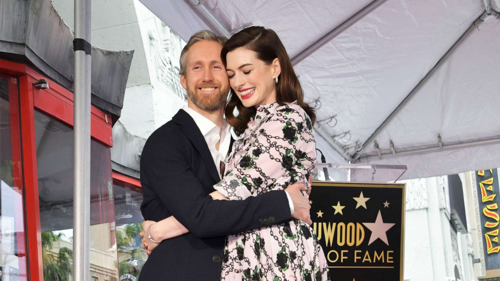 PHOTO: Anne Hathaway (R) and husband Adam Shulman pose for portrait at the Anne Hathaway Star Ceremony On The Hollywood Walk Of Fame on May 09, 2019, in Hollywood.