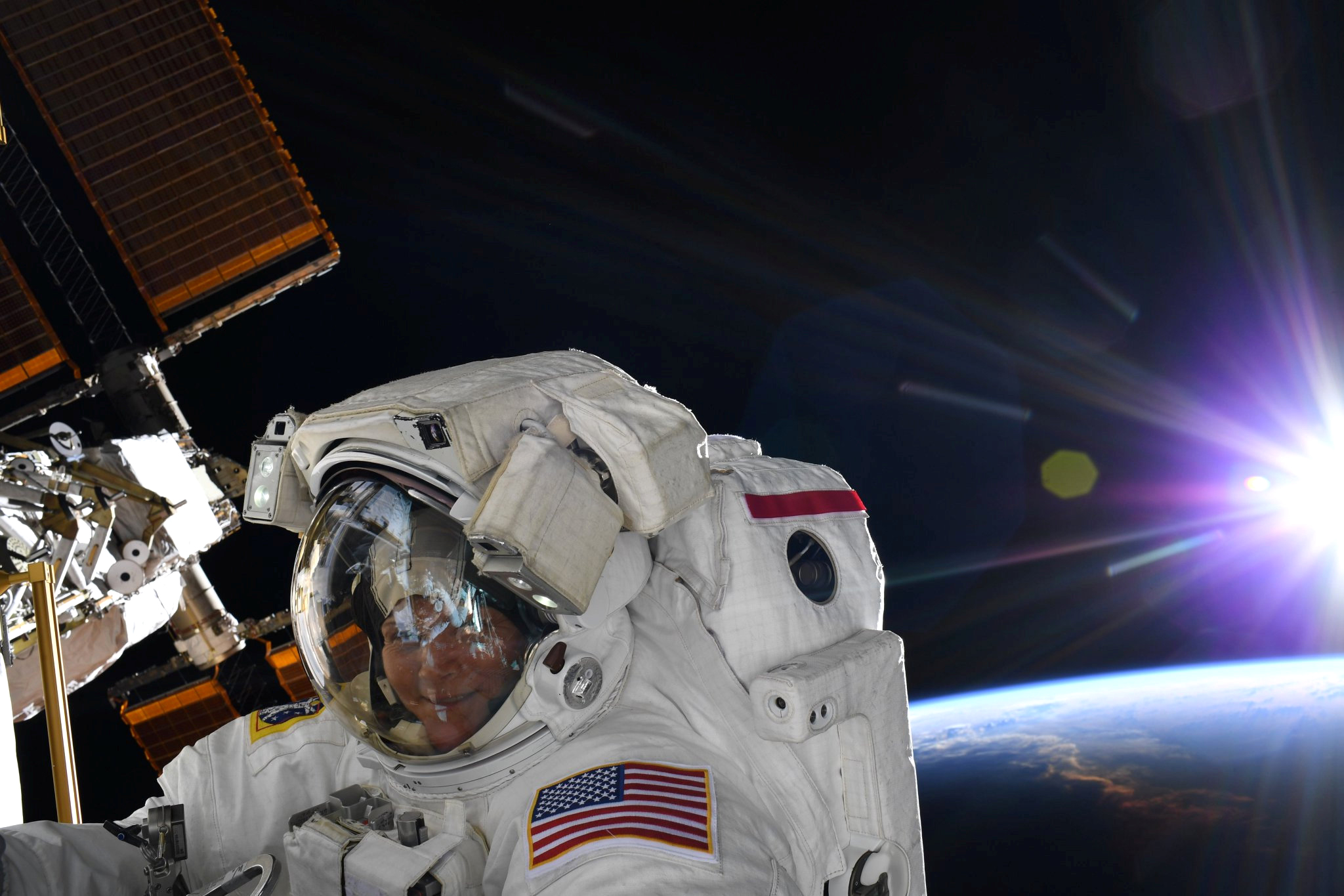 PHOTO: NASA astronaut Anne McClain is seen during a spacewalk at the International Space Station in this social media photo, March 22, 2019.