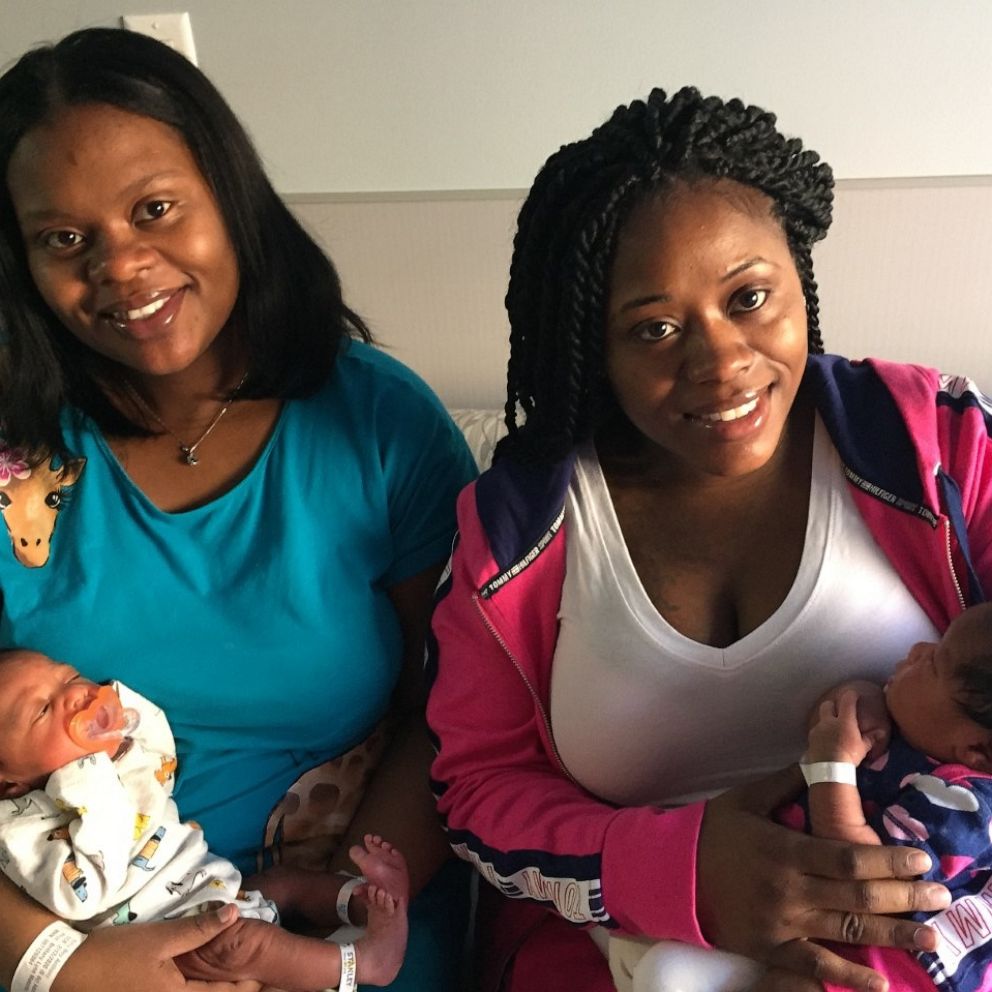 VIDEO: Sisters due weeks apart give birth on the same day at the same hospital