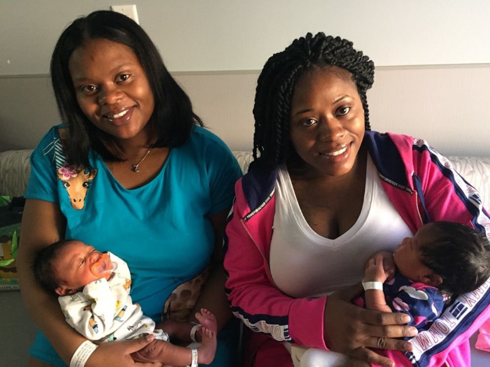 PHOTO: Sisters Charell Anthony, left, and Cierra Anthony pose with their babies.