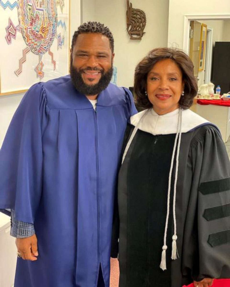 PHOTO: Anthony Anderson poses for a portrait with Phylicia Rashad after his graduation  with a BFA degree from the Chadwick A Boseman College of Fine Arts from  Howard University, in an image he posted on his Instagram account.