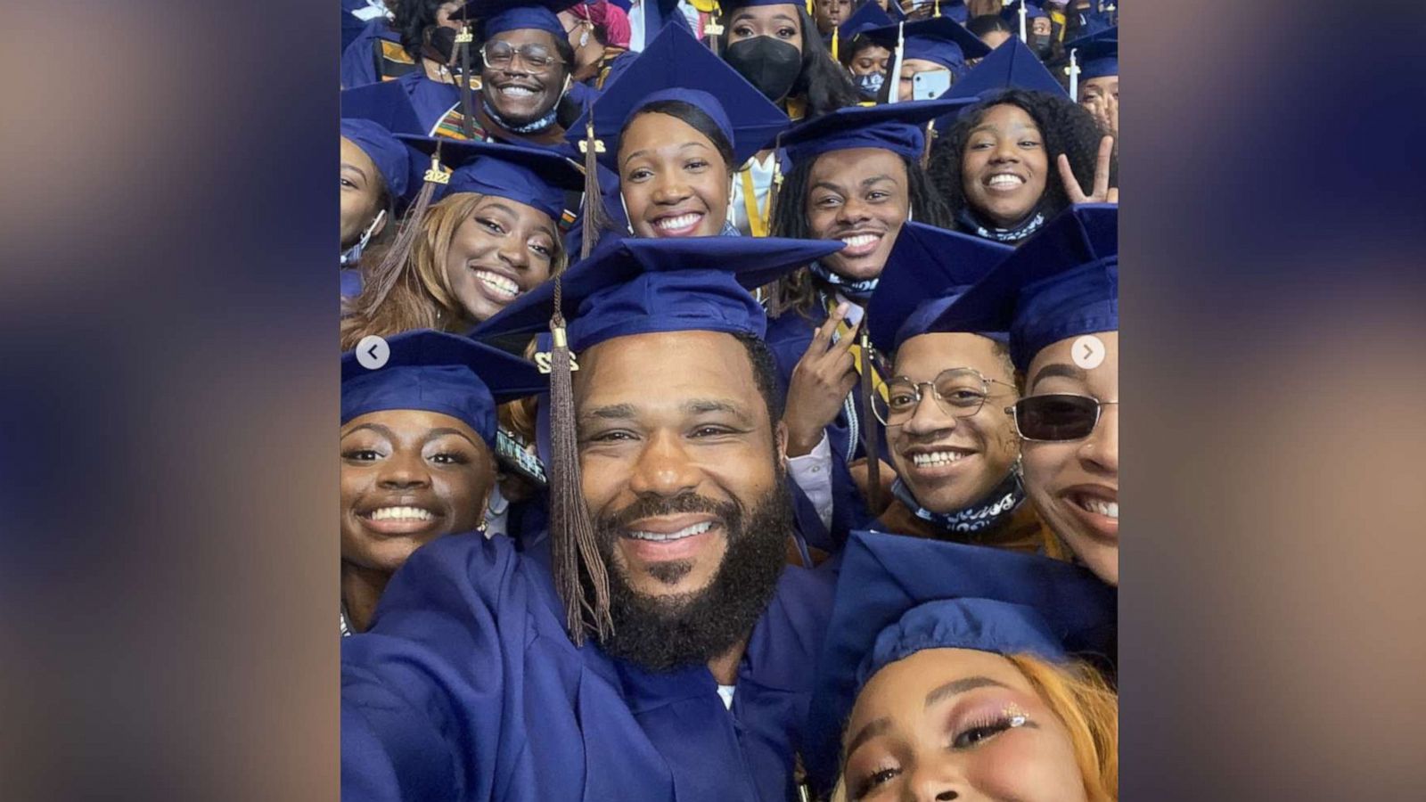 PHOTO: Anthony Anderson poses for a group portrait with students after his graduation with a BFA degree from the Chadwick A Boseman College of Fine Arts from Howard University, in an image he posted on his Instagram account.