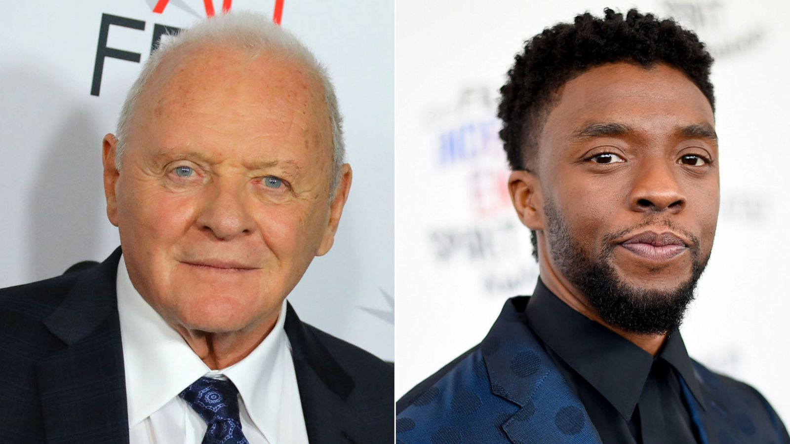 PHOTO: Anthony Hopkins arrives at a premiere on Nov. 18, 2019, in Hollywood, Calif. | Chadwick Boseman attends the Independent Spirit Awards on March 3, 2018, in Santa Monica, Calif.