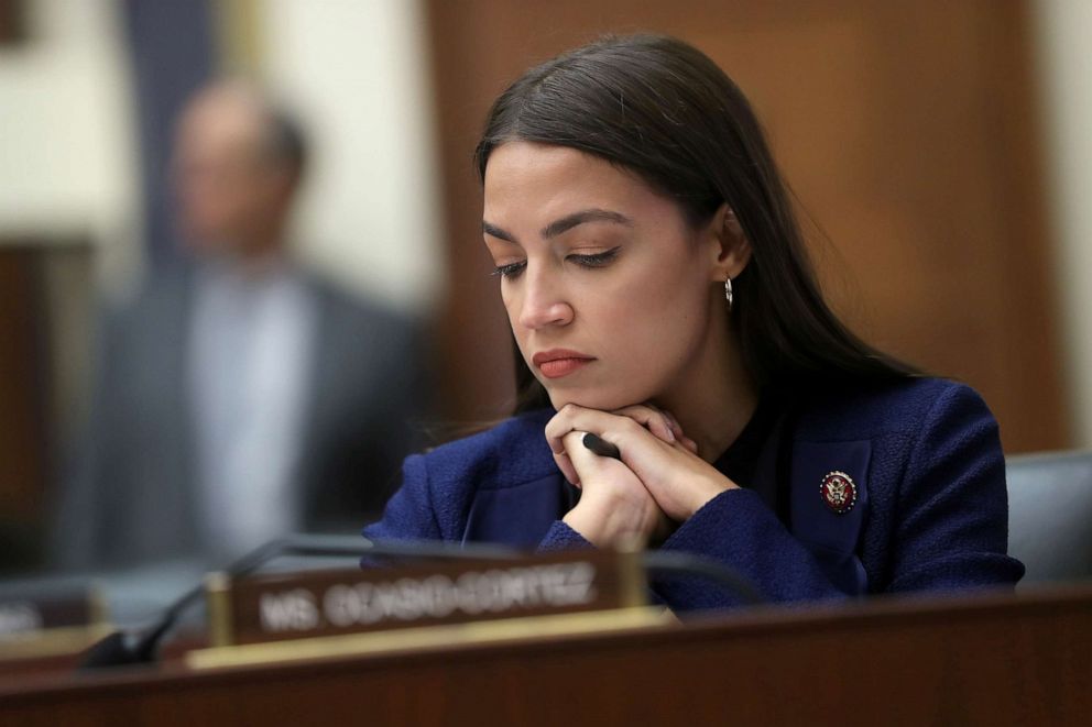 PHOTO: Representative Alexandria Ocasio-Cortez (D-NY) listens to testimony during a House Financial Services Committee hearing on student debt and student loan services, on Capitol Hill, Sept. 10, 2019.  