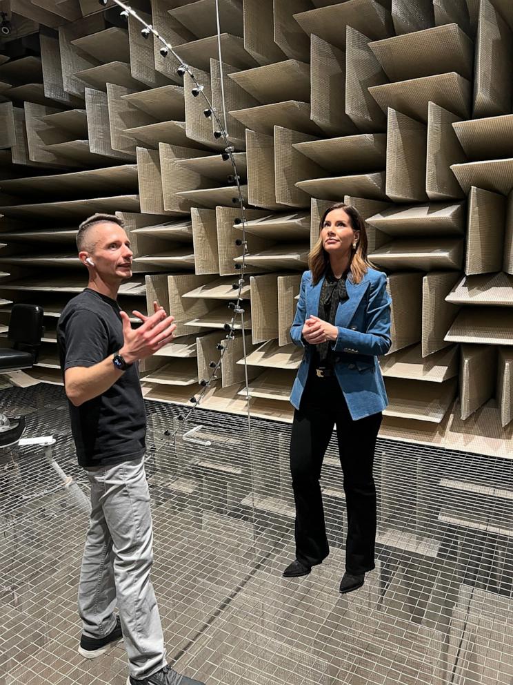 PHOTO: Jarvis and Apple’s Hearing Health Lead Engineer, Kuba Mazur, inside of Apple’s Long Wave or Anechoic Chamber, an isolated space built to absorb all sound reflections and allow for accurate sound measurements.