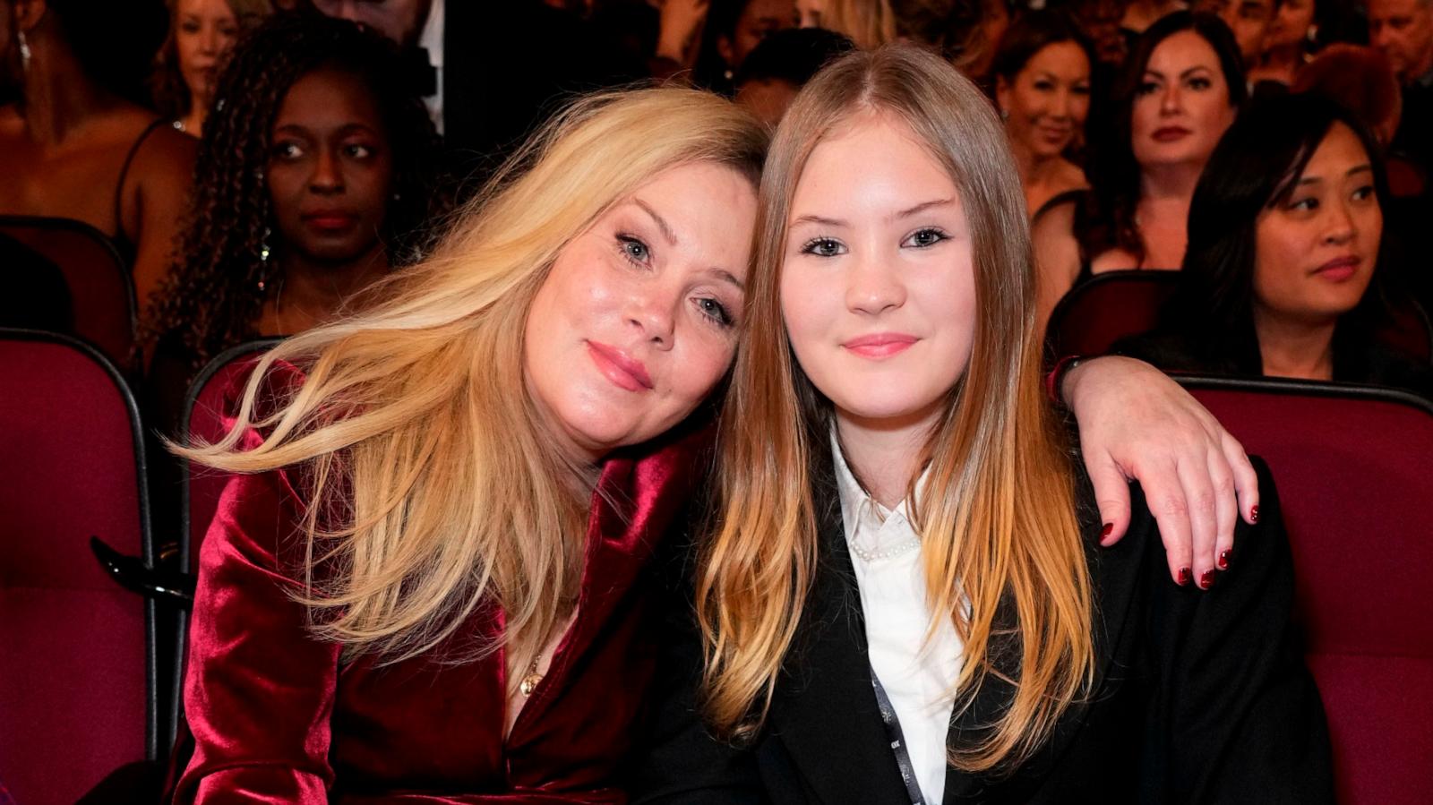 PHOTO: Christina Applegate, left, and Sadie Grace LeNoble at the 75th Emmy Awards, Jan. 15, 2024 at the Peacock Theater in Los Angeles.