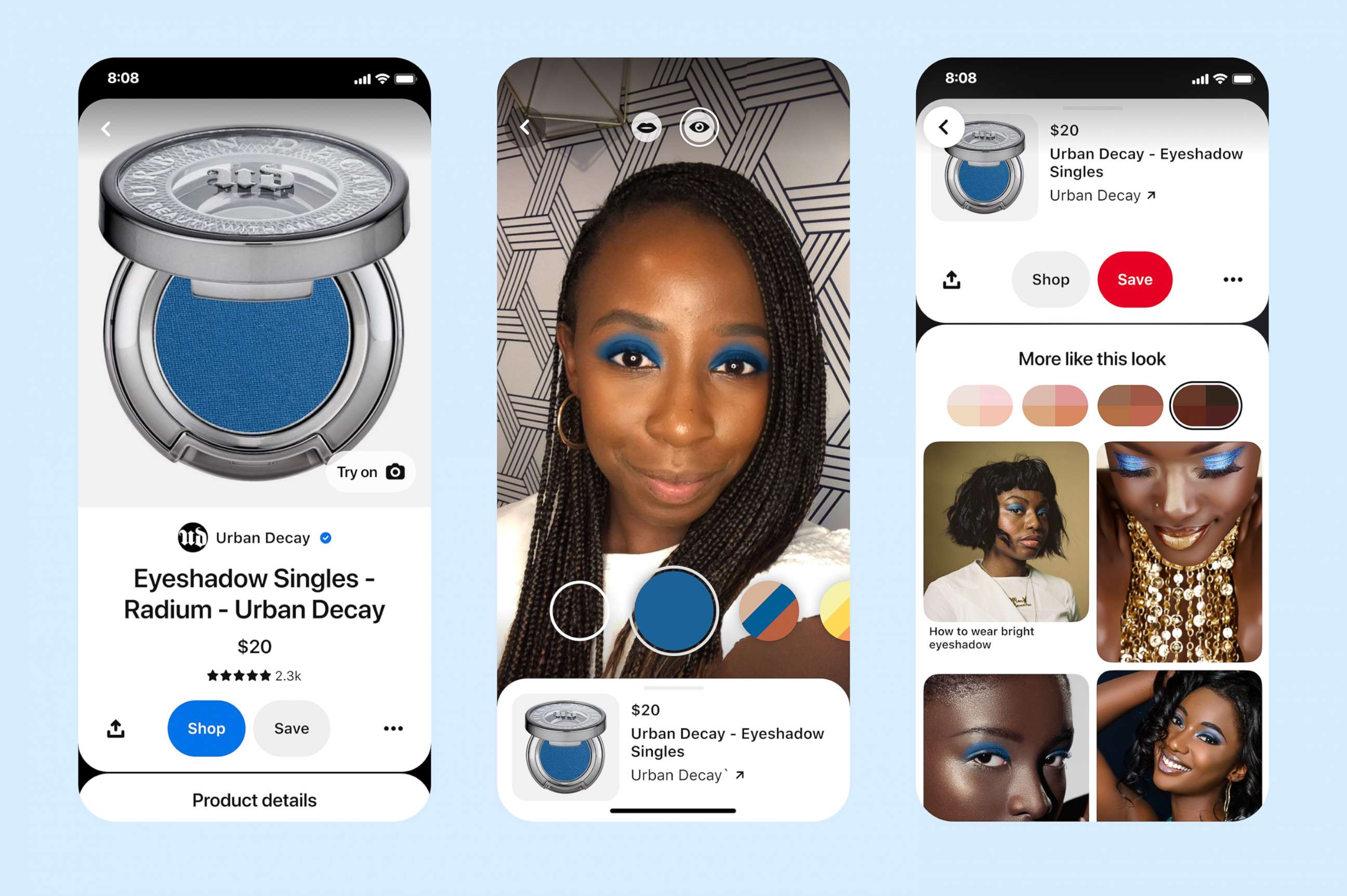 PHOTO: Pinterest has launched an AR eyeshadow try-on tool for its users.
