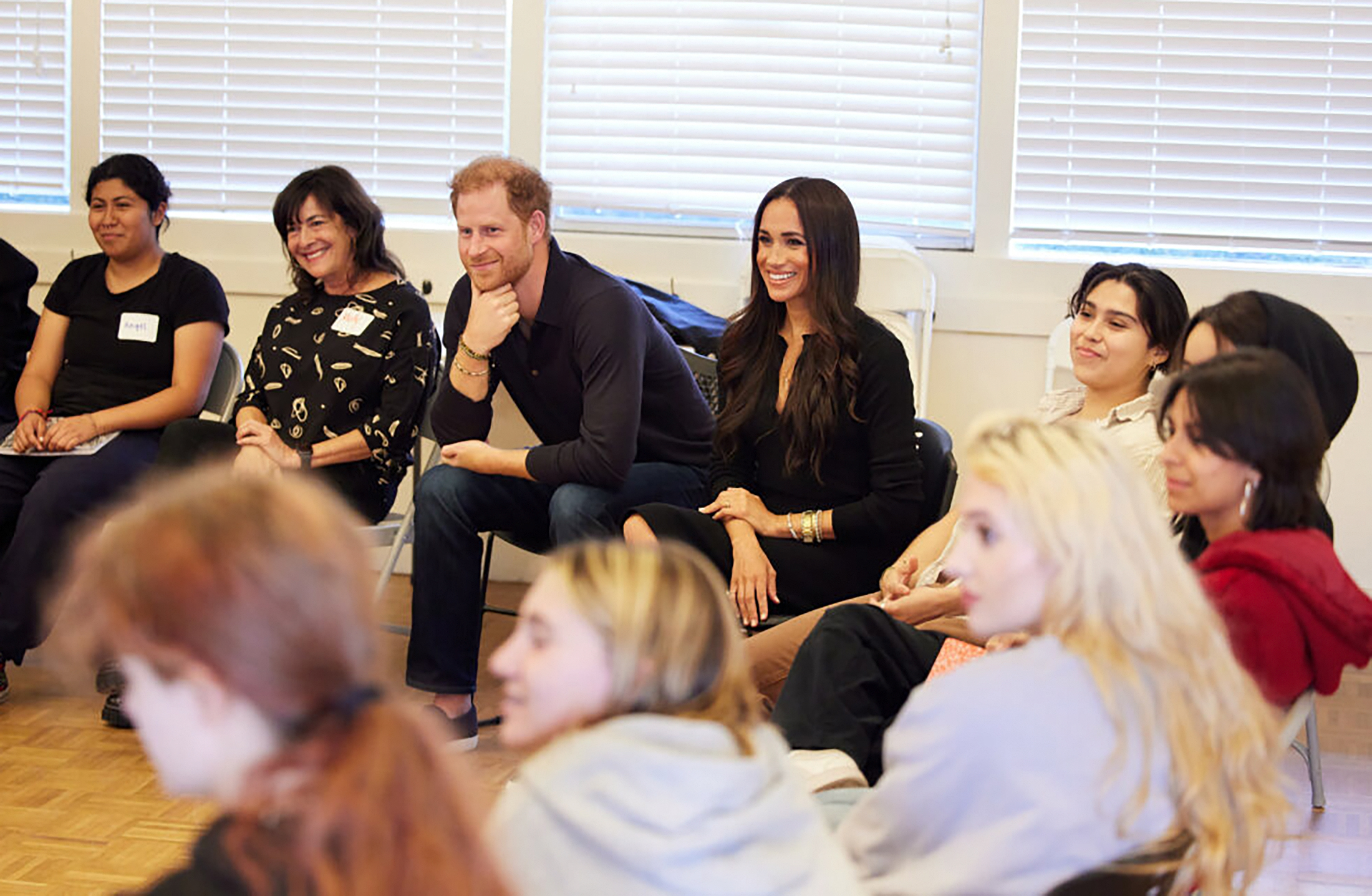 PHOTO: Prince Harry and Meghan, the Duke and Duchess of Sussex, meet with teens from AHA! Santa Barbara, a youth group, to discuss mental health.