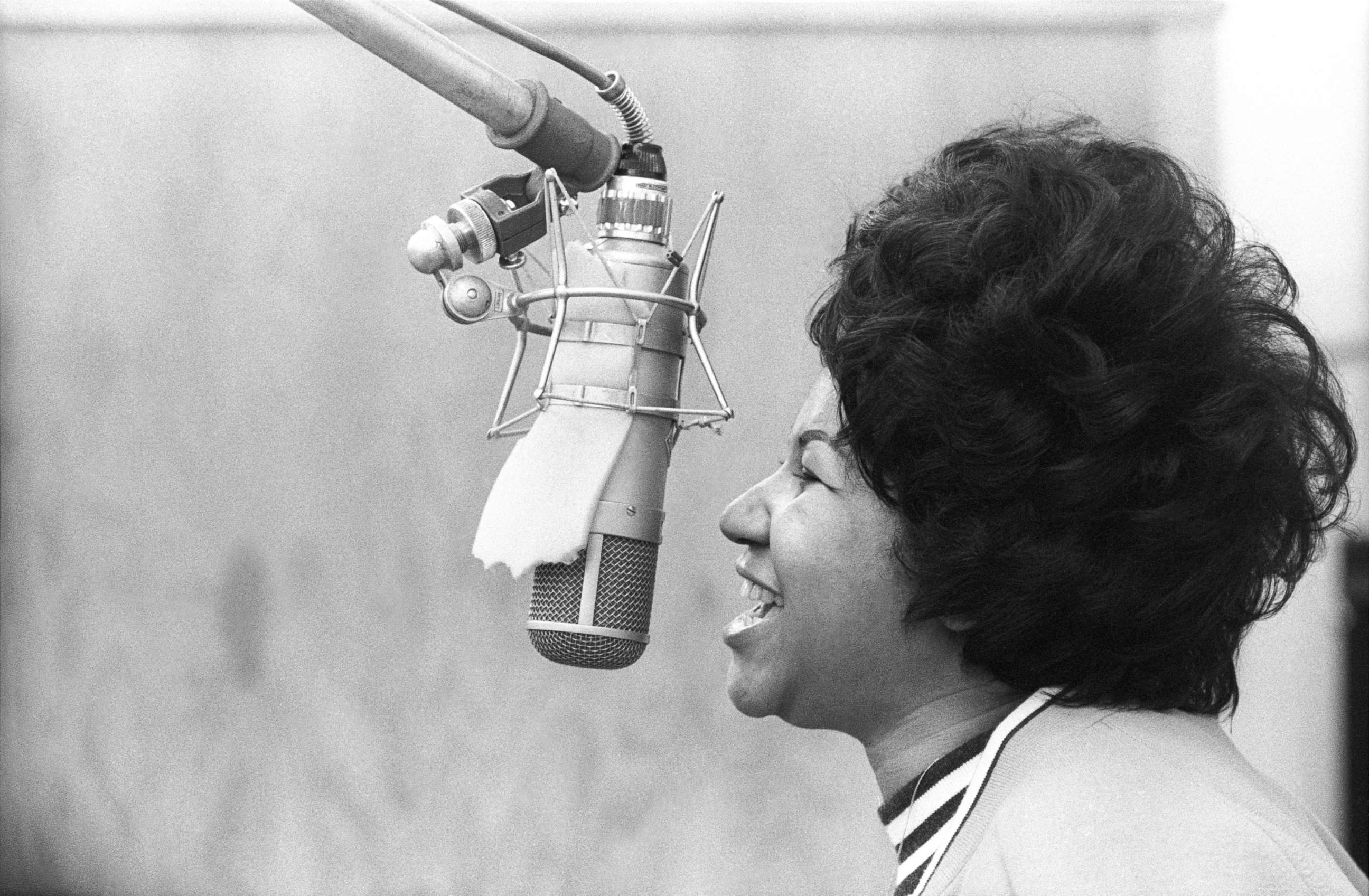 PHOTO: Aretha Franklin sings in the Atlantic Records studio on Jan. 9, 1969 in New York.
