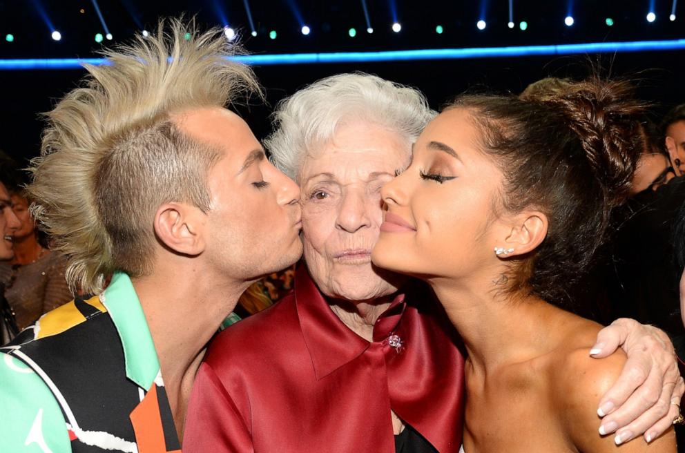 PHOTO: Frankie J. Grande, Marjorie "Nonna" Grande, and Ariana Grande attend the 2015 American Music Awards at Microsoft Theater, Nov. 22, 2015, in Los Angeles.