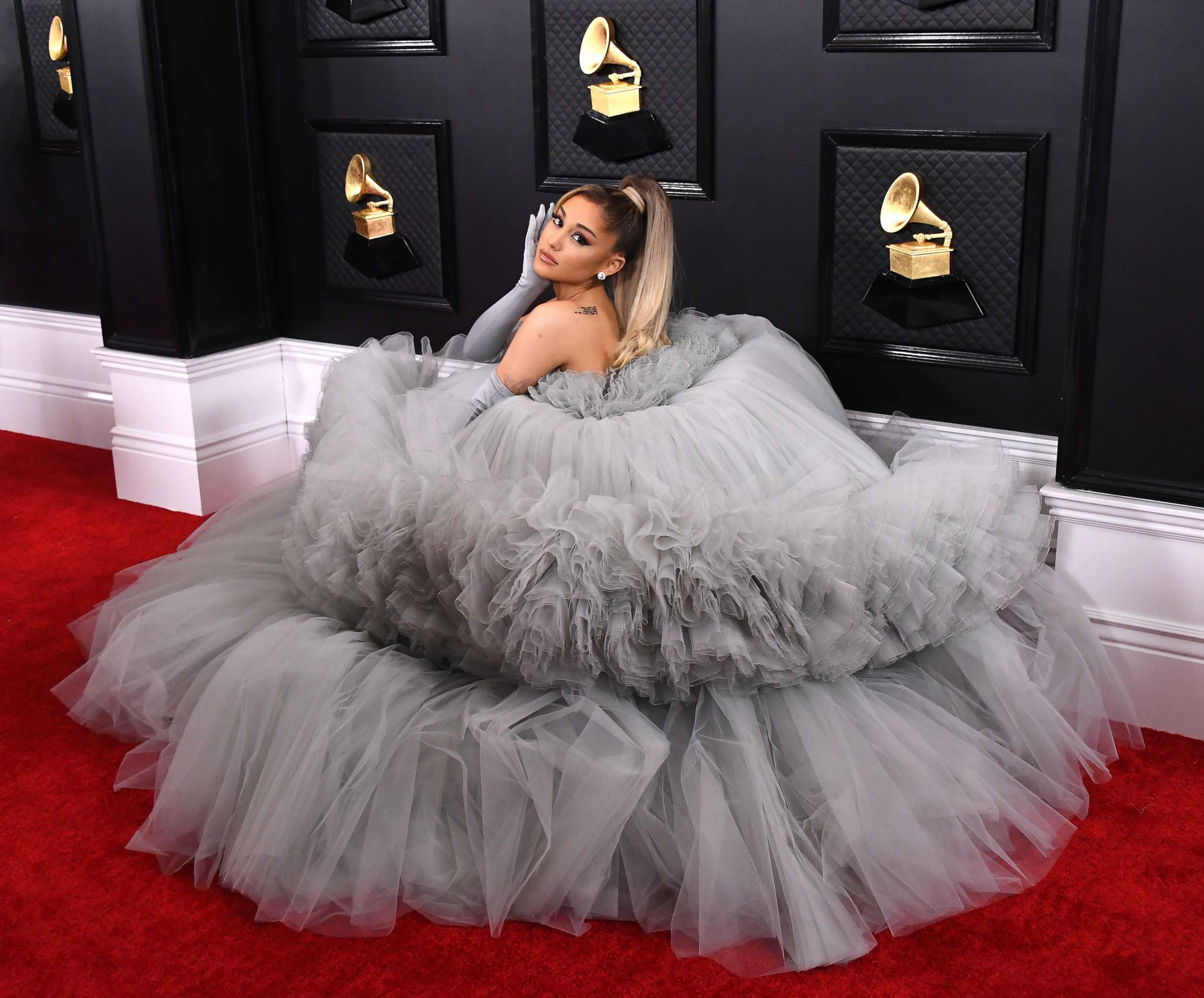 PHOTO: Ariana Grande arrives at the 62nd Annual Grammy Awards at Staples Center on Jan. 26, 2020, in Los Angeles.