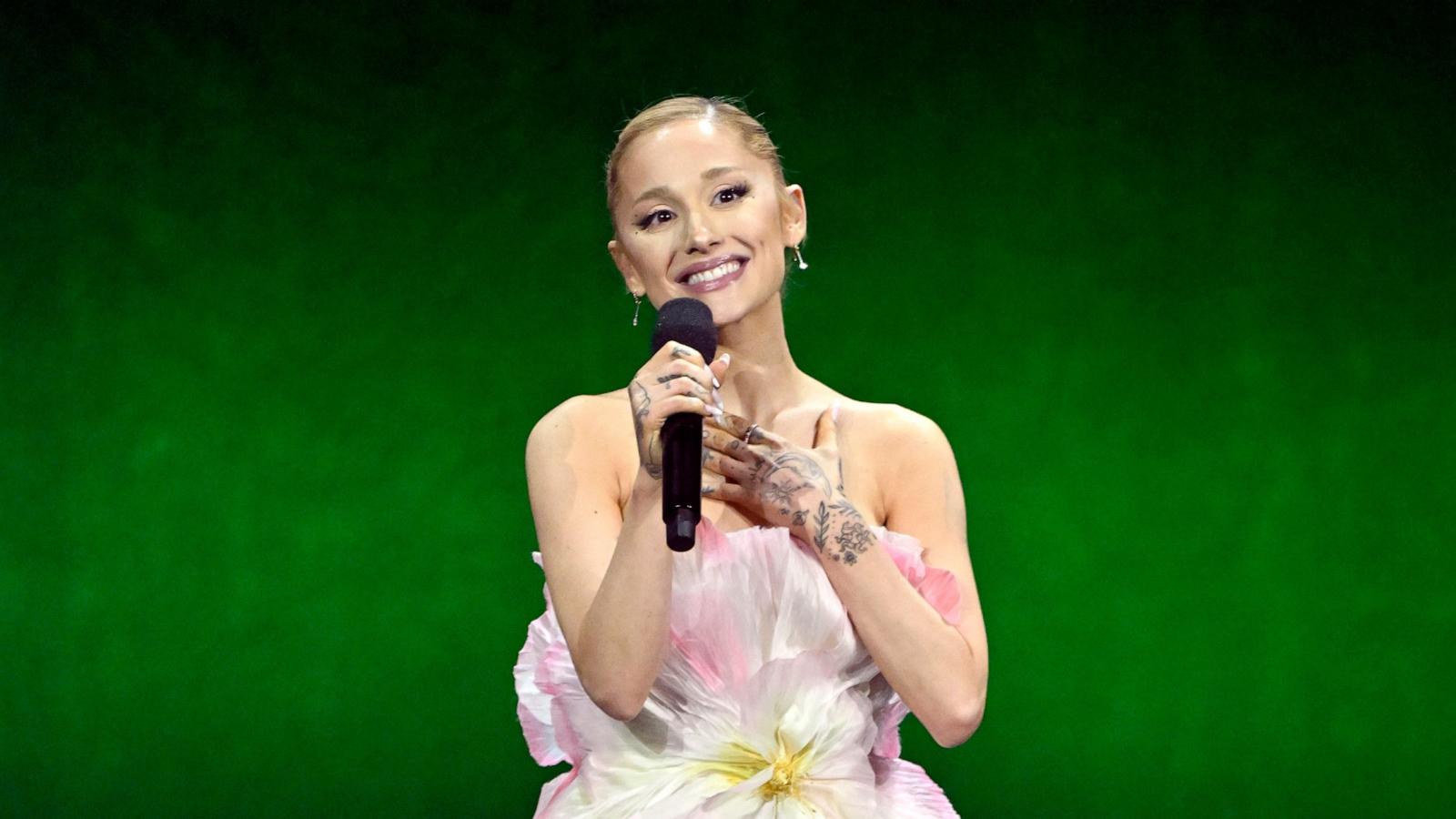 PHOTO: In this April 10, 2024, file photo, Ariana Grande speaks onstage in Las Vegas.