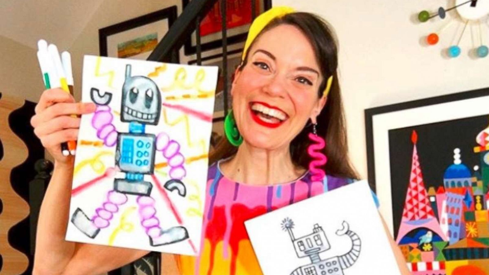 PHOTO: Thousands tuned in as elementary school art teacher Cassie Stephens demonstrated robot art projects for children in the Nashville, Tennessee-area, who are quarantined during the COVID-19 outbreak.