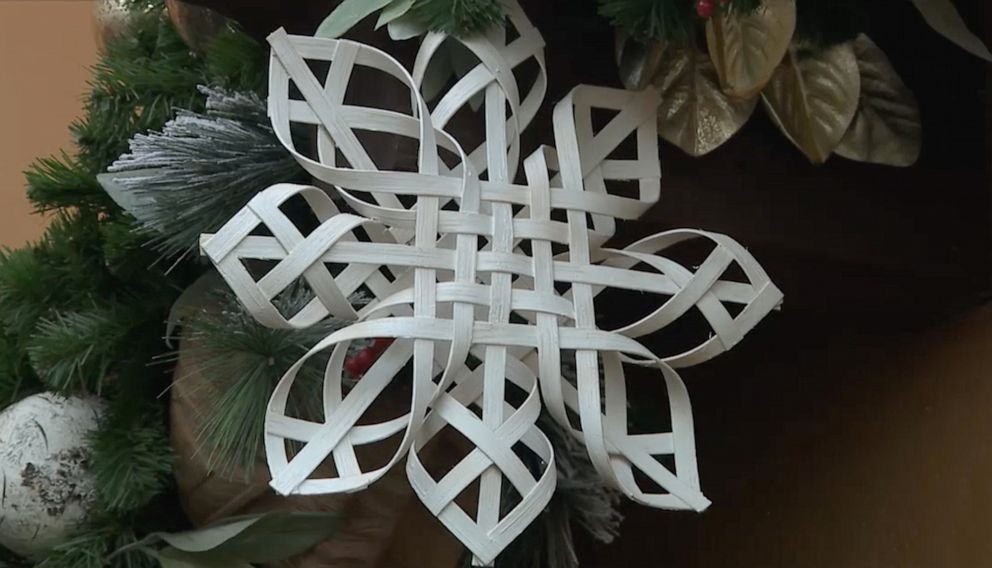 PHOTO: The artisans used a similar process they used to weave seats on homemade chairs to create the snowflakes.