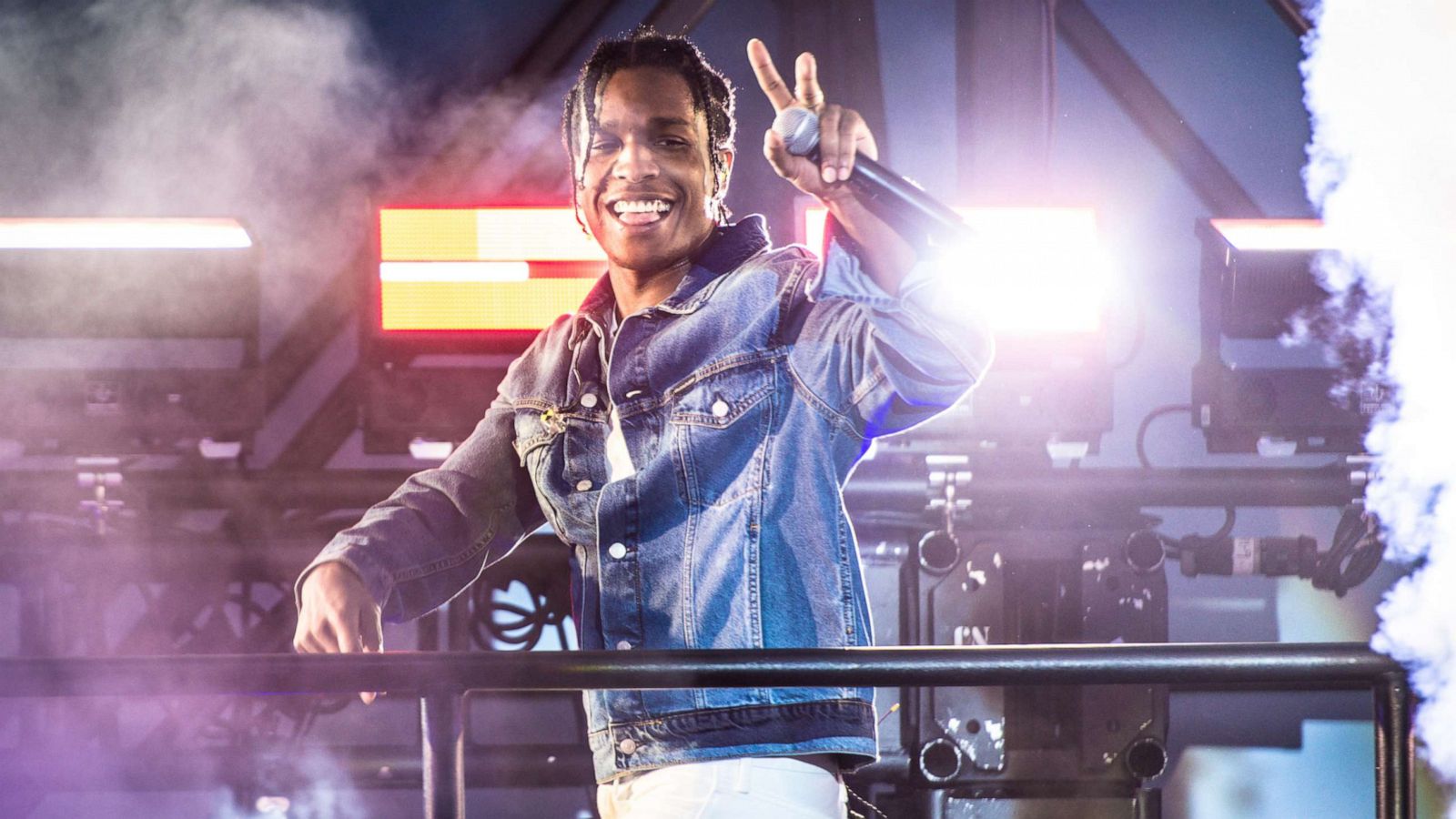 PHOTO: A$AP Rocky performs onstage during a surprise performance for Calvin Klein Jeans X Amazon Fashion Launch NYC Market at Flatiron Plaza on October 5, 2018 in New York City.