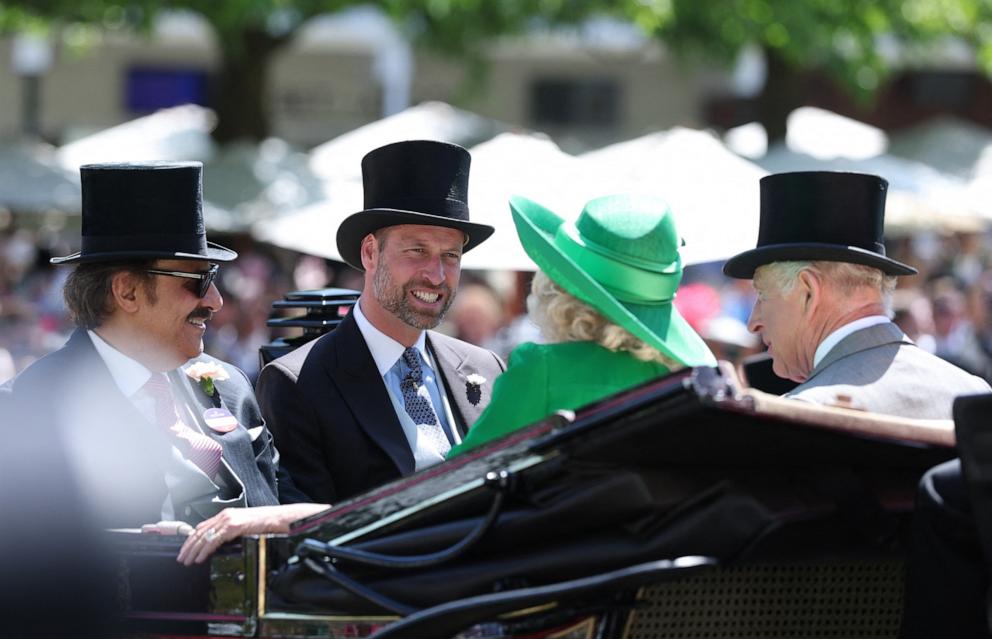 PHOTO:William, Prince of Wales with King Charles and Queen Camilla during the royal procession ahead of the day's races in Ascot, Britain, June 18, 2025.