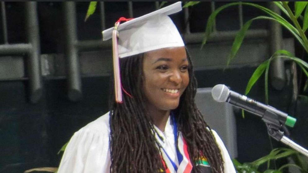 PHOTO: Ashley Adirika speaks at Miami Beach High School's Class of 2022 graduation ceremony.