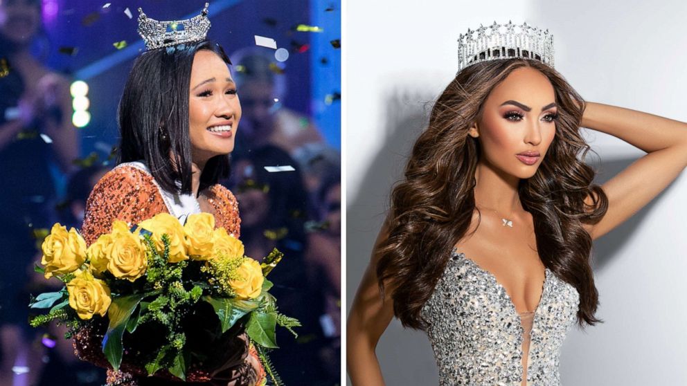 PHOTO: Averie Bishop pictured winning the Miss Texas America pageant in June (left). R'Bonney Gabriel won the Miss Texas USA pageant in July (right).