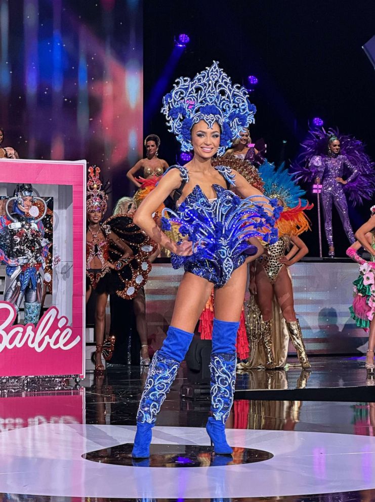 PHOTO: R'Bonney Gabriel won the Miss USA costume show, wearing a costume inspired by the Texas state flower bluebonnet and designed by Patrick Isorena, a fashion designer in Quezon City, Philippines.