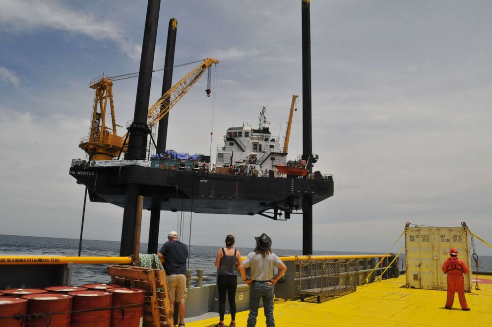 PHOTO: Approaching the Liftboat Myrtle, the vessel where the 2016 coring expedition took place.