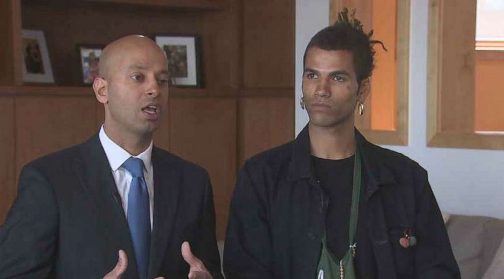 PHOTO: Zayd Atkinson, right, was confronted by police outside his home in Boulder, Colo., on March 1, 2019, while picking up trash. He and his lawyer, Siddhartha Rathod, spoke to "Good Morning America" on April 4, 2019. 
