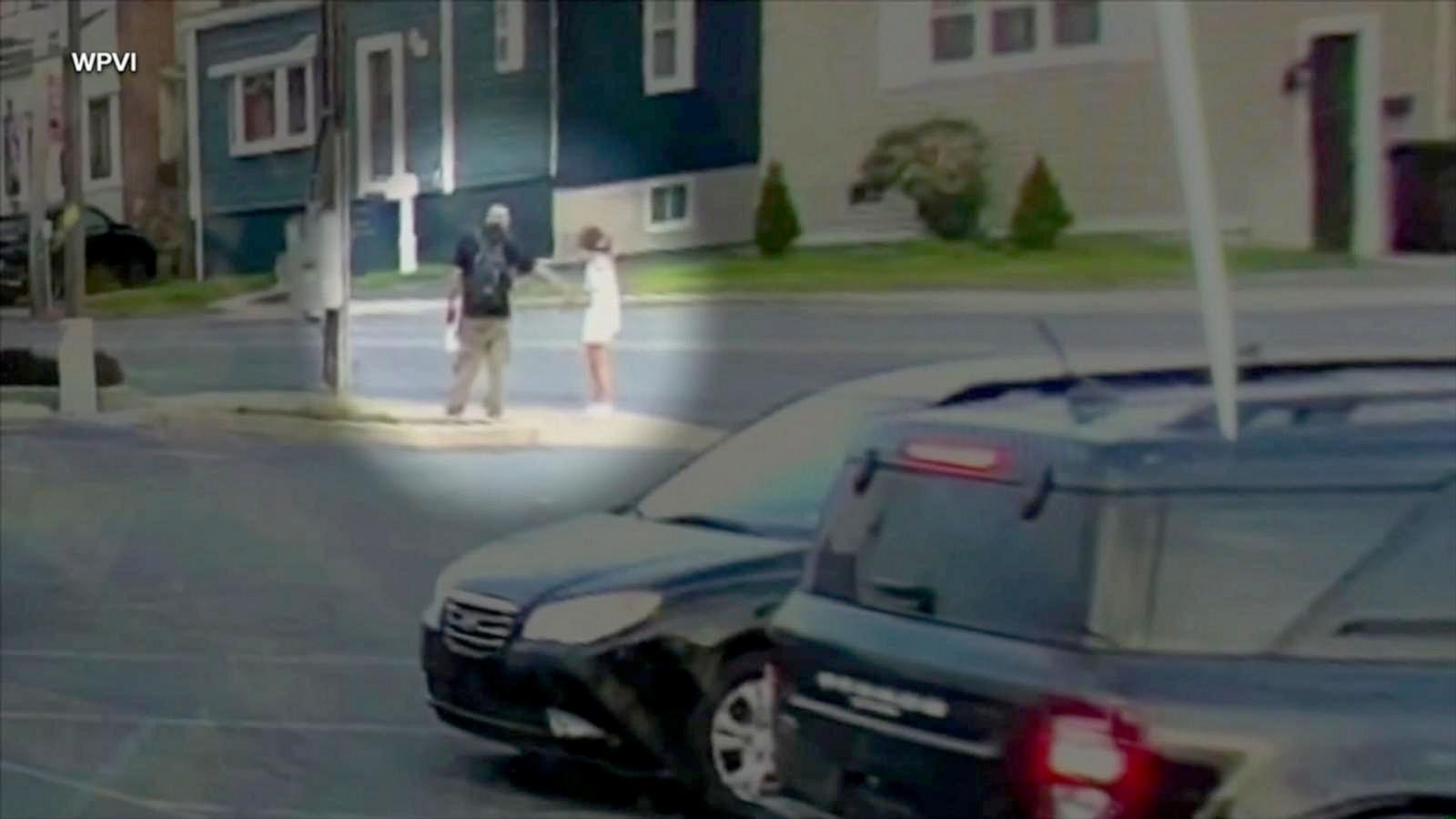 PHOTO: Surveillance video shows Ariana MacMillan walking along a busy road outside of Philadelphia when a man approaches her.