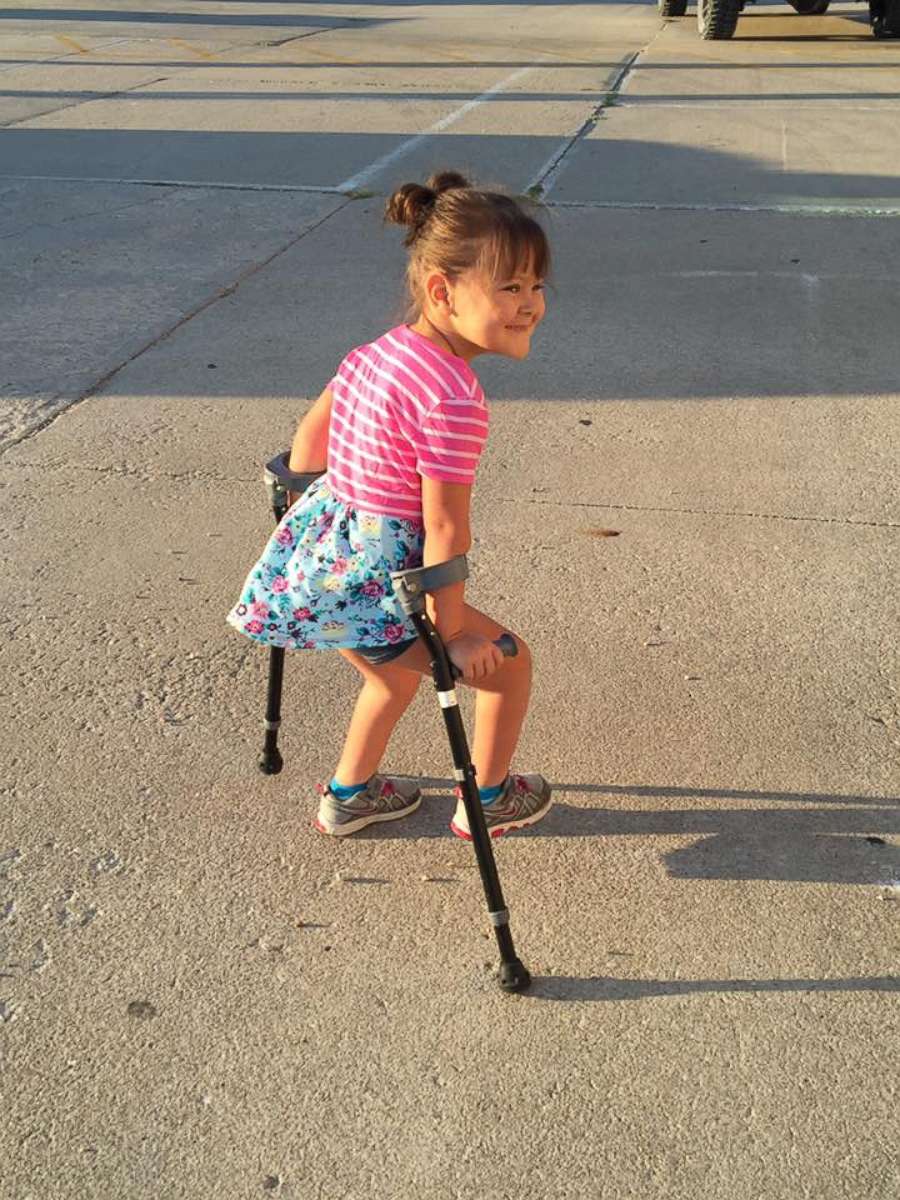 PHOTO: Aubrey transitioned from a wheelchair to crutches, before she was eventually able to walk on her own.