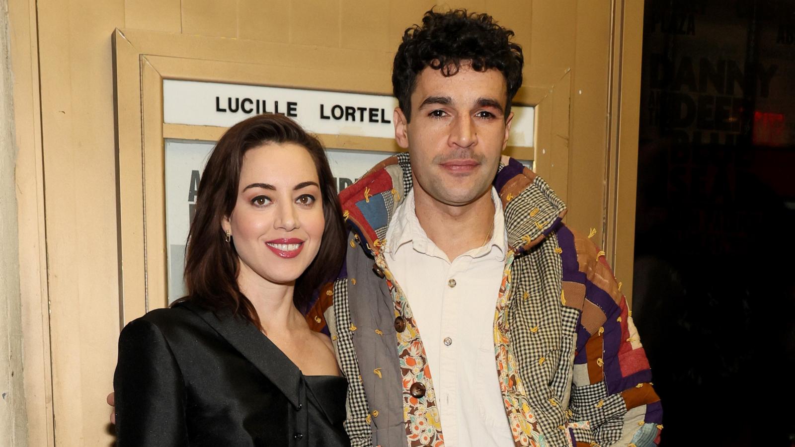 PHOTO: Aubrey Plaza and Christopher Abbott attend "Danny And The Deep Blue Sea" Opening Night, November 13, 2023 in New York City.