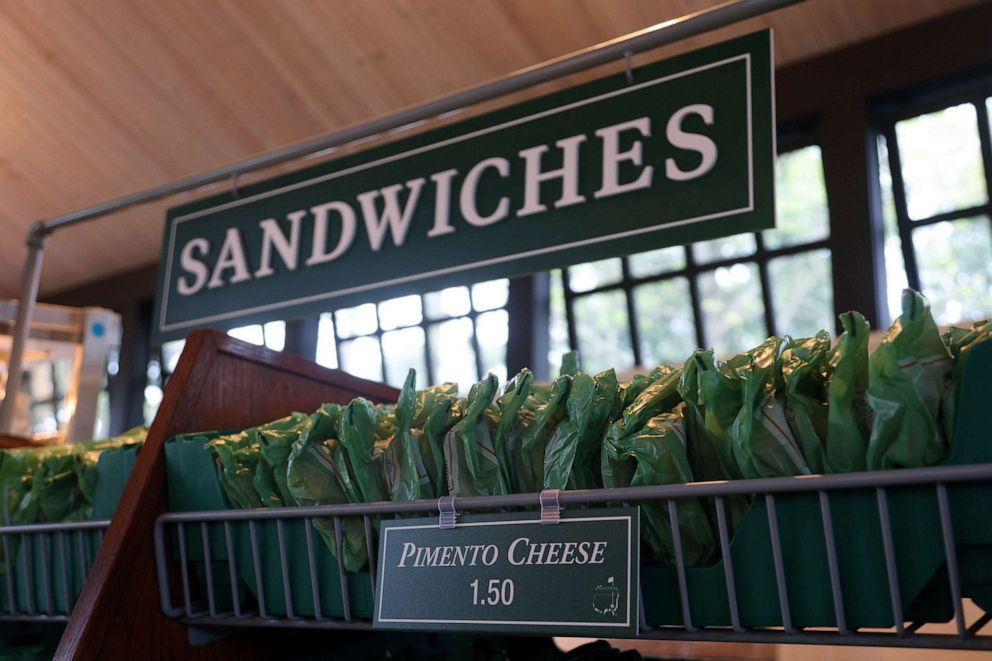 PHOTO: In this April 6, 2022, file photo, pimento cheese sandwiches are offered for sale during a practice round prior to the Masters at Augusta National Golf Club in Augusta, Ga.