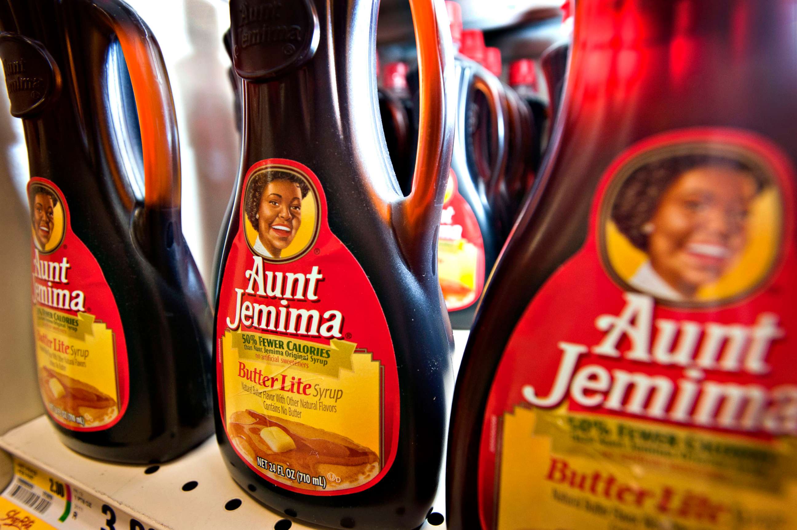PHOTO: Bottles of Aunt Jemima syrup are displayed for sale.