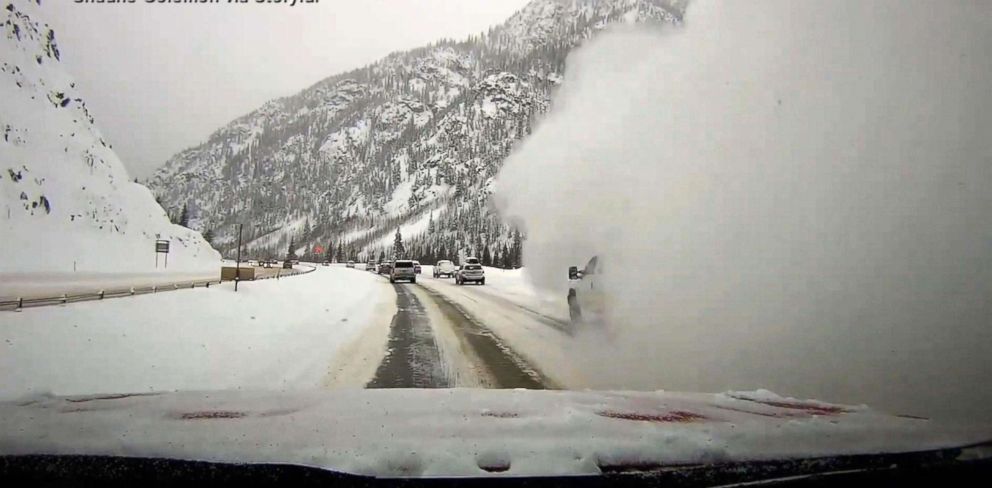 PHOTO: An avalanche pours snow onto Interstate 70 in the Ten Mile Canyon area of Colorado, March 3, 2019.