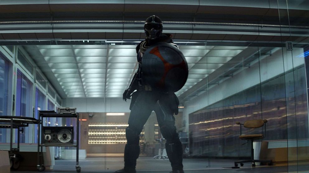 PHOTO: The super-villain Taskmaster stars in the upcoming film "Black Widow". He will also battle the good guys at Avengers Campus, opening this summer at Disney California Adventure Park.
