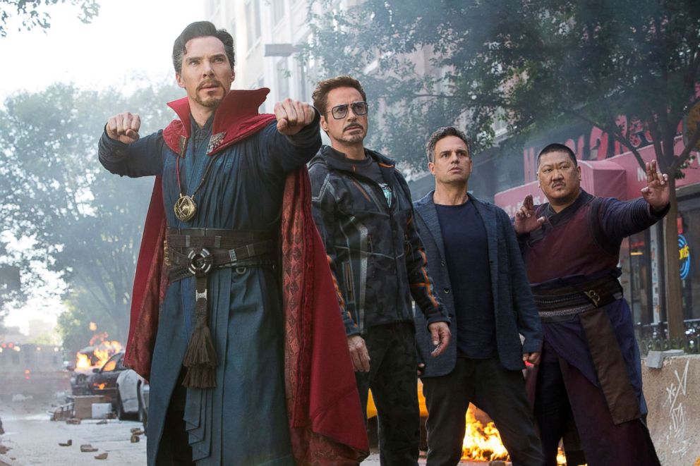 PHOTO: Benedict Cumberbatch, Robert Downey Jr., Mark Ruffalo and Benedict Wong in a scene from Avengers: Infinity War.