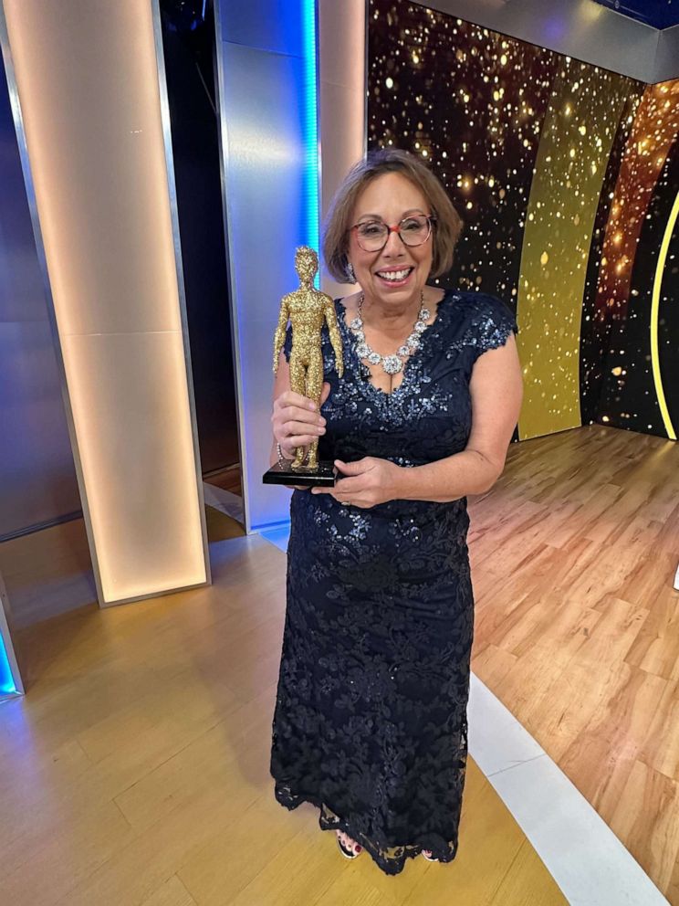 PHOTO: Barbara "Babs" Costello holds a decorative Oscar on "GMA."